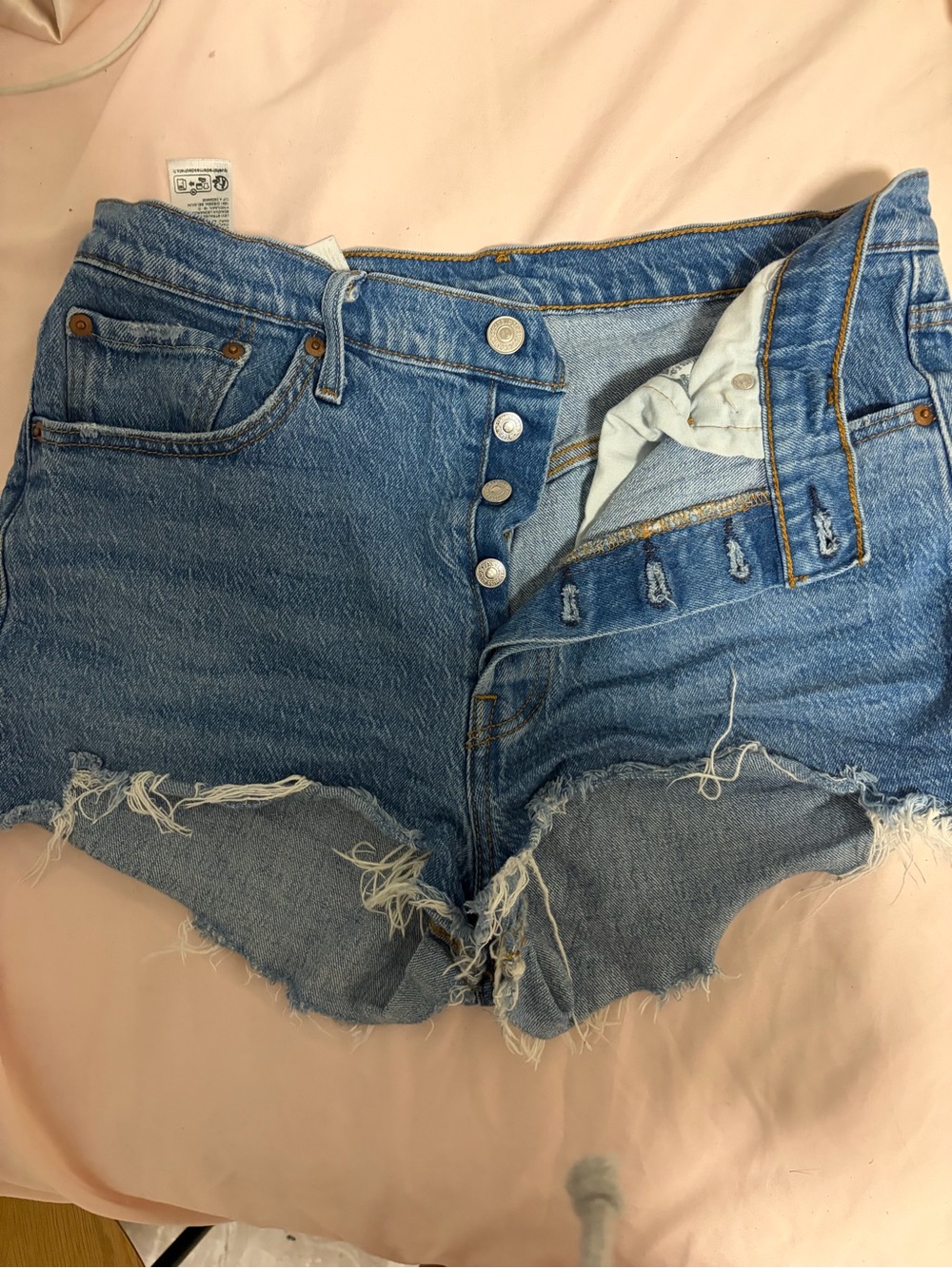 Levi High-Rise Distressed Denim Shorts - Light Blue